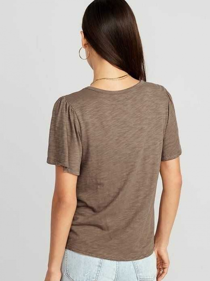 Old Navy Flutter-Sleeve Slub-Knit Top Sedimentary | QRB758136