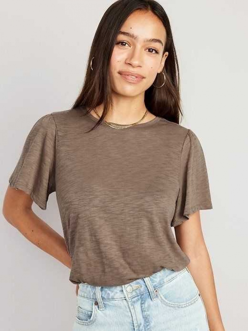 Old Navy Flutter-Sleeve Slub-Knit Top Sedimentary | QRB758136