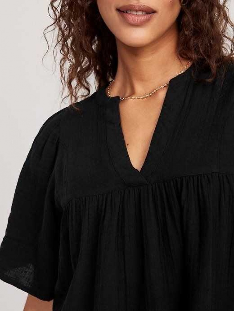 Old Navy Flutter-Sleeve Textured V-Neck Swing Top Black | OJQ301492