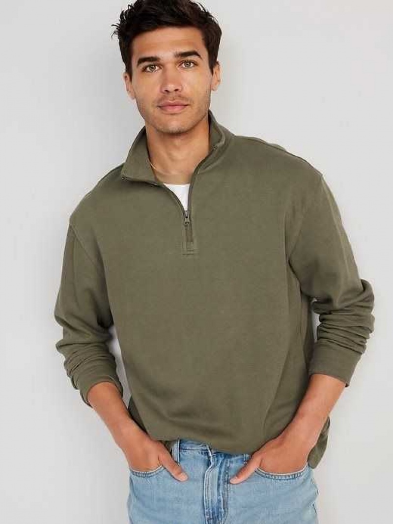 Old Navy French Rib 1/4-Zip Pullover Sweater Olive | UOK481023