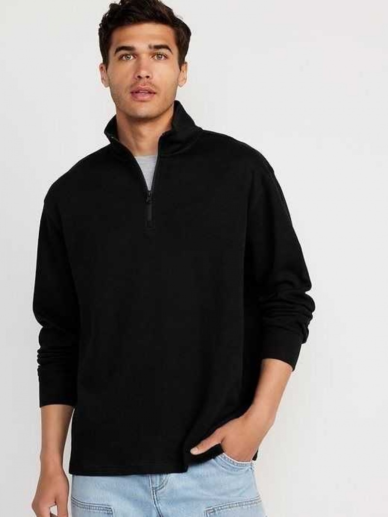 Old Navy French Rib 1/4-Zip Pullover Sweater Black | OMD520894