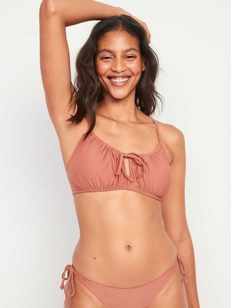 Old Navy Gathered Keyhole-Front Bikini Swim Top Brown | YXS246579