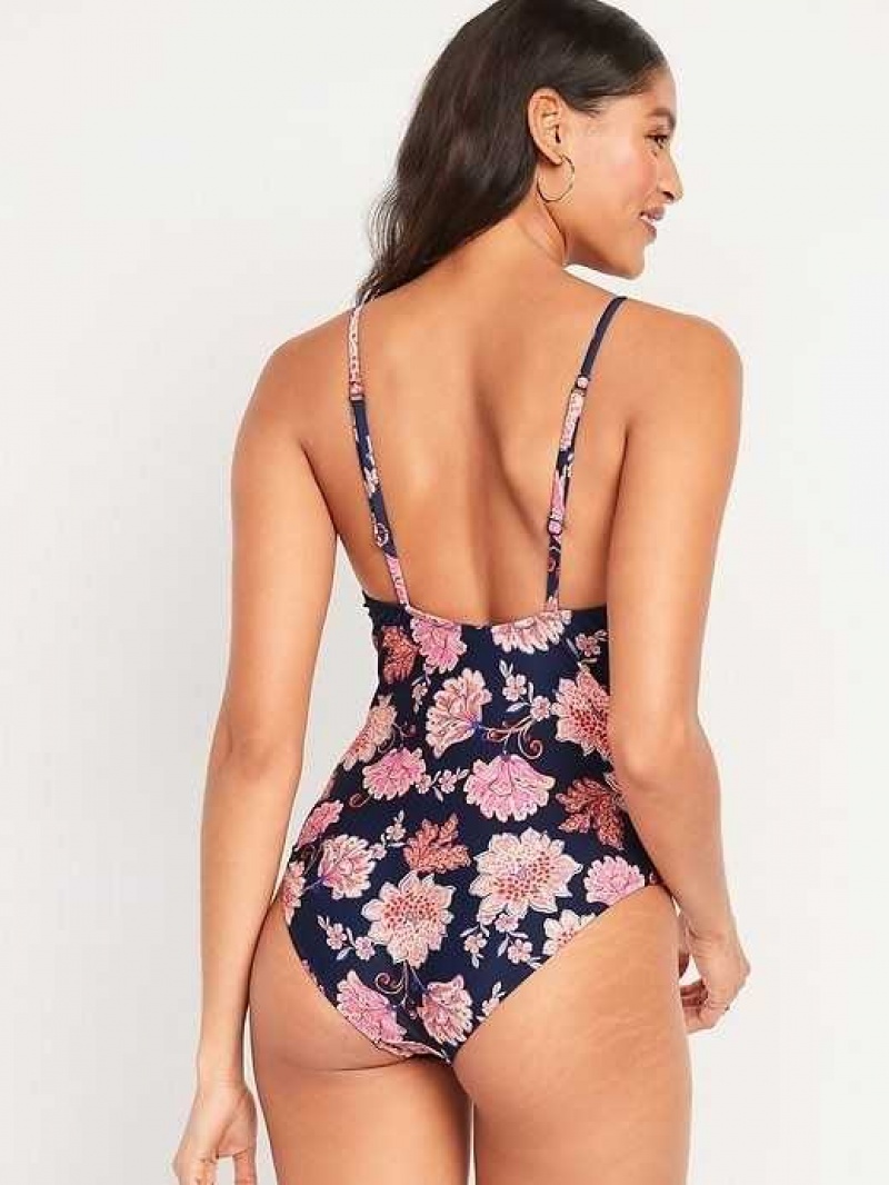 Old Navy Gathered Keyhole One-Piece Swimsuit Flower | VHO407932