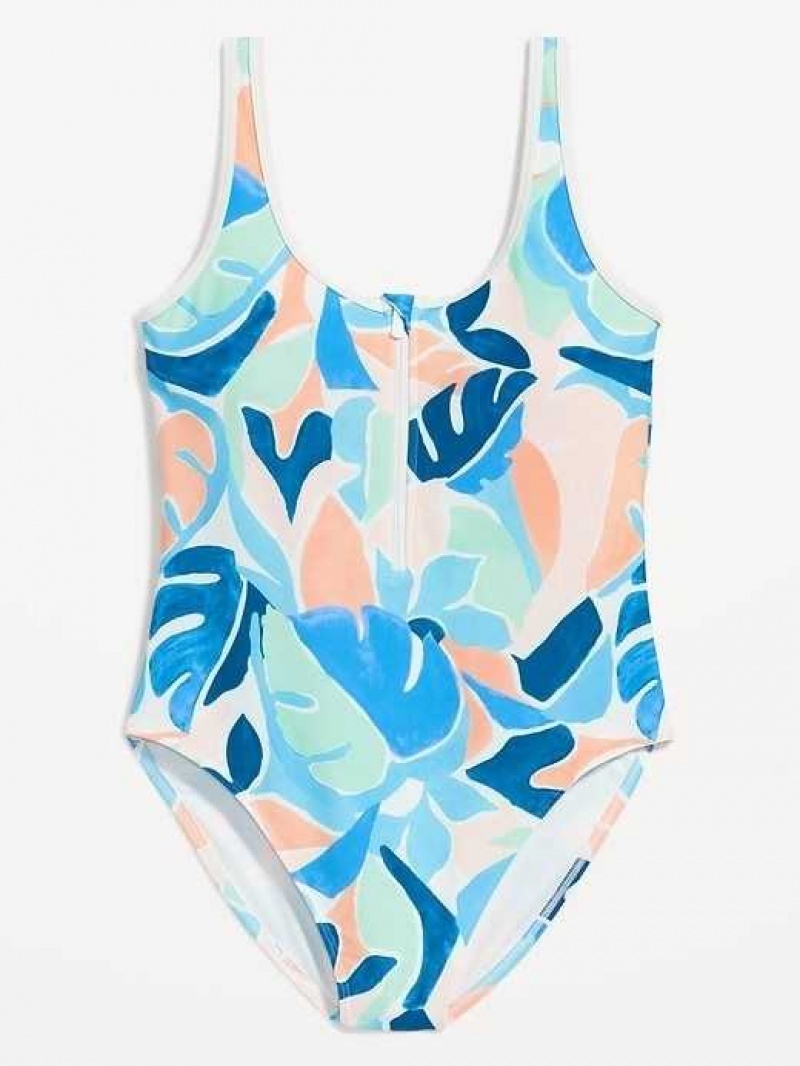 Old Navy Half-Zip One-Piece Swimsuit Floral Rush | ULO081937