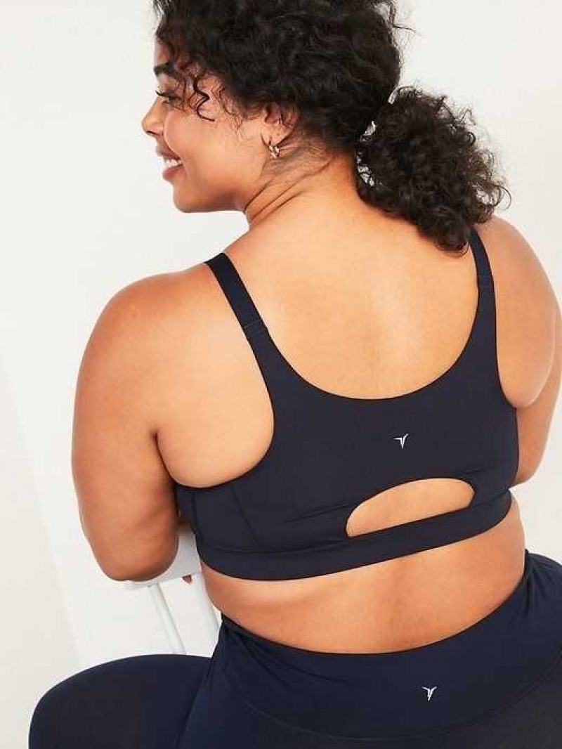 Old Navy High-Support PowerSoft Zip-Front Sports Bra Navy | LIJ852346