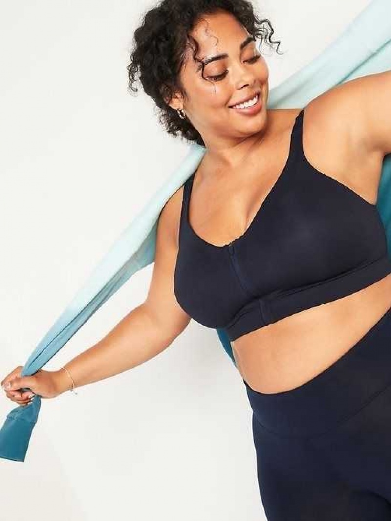 Old Navy High-Support PowerSoft Zip-Front Sports Bra Navy | LIJ852346