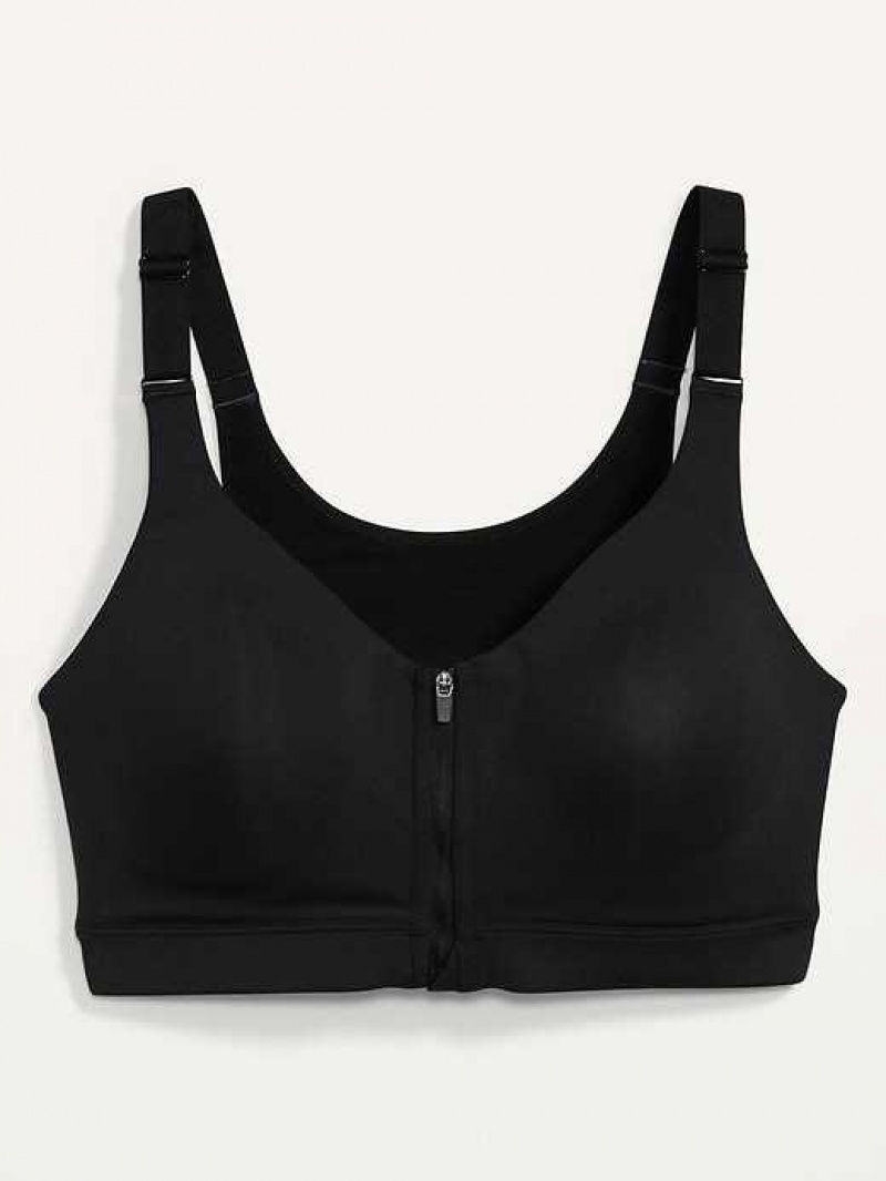 Old Navy High-Support PowerSoft Zip-Front Sports Bra Black | FWC596084