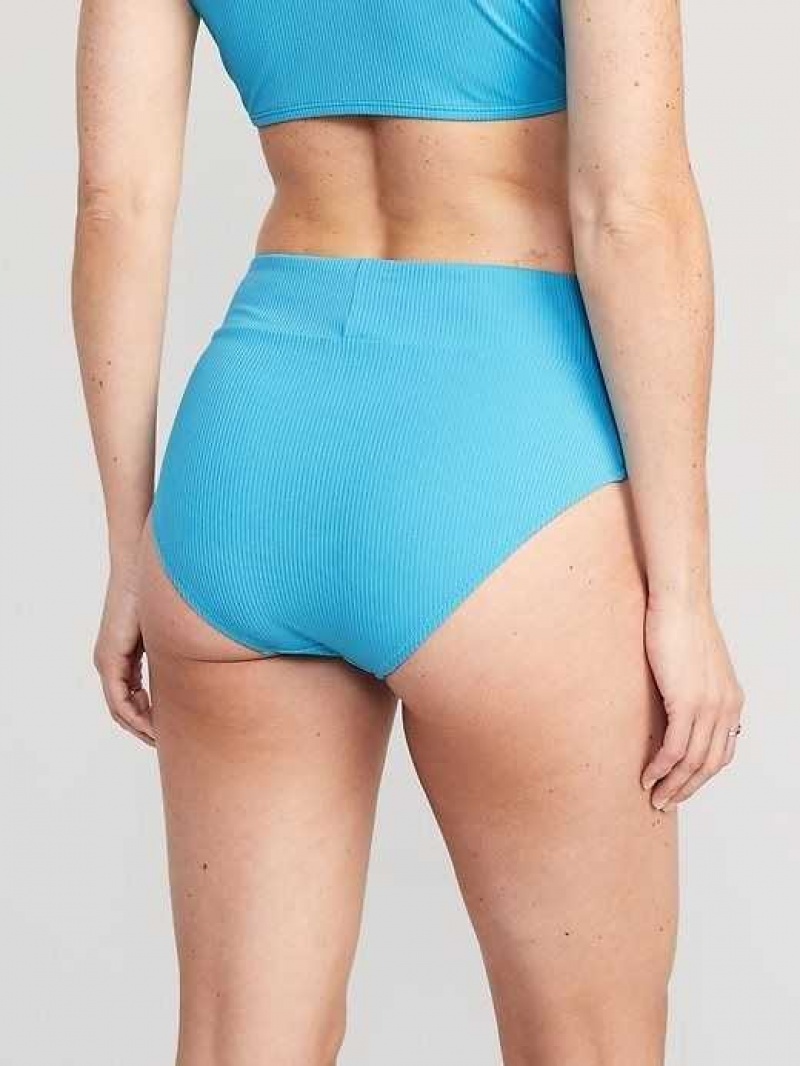 Old Navy High-Waisted Banded Rib-Knit Bikini Swim Bottoms Blue | MAV745681