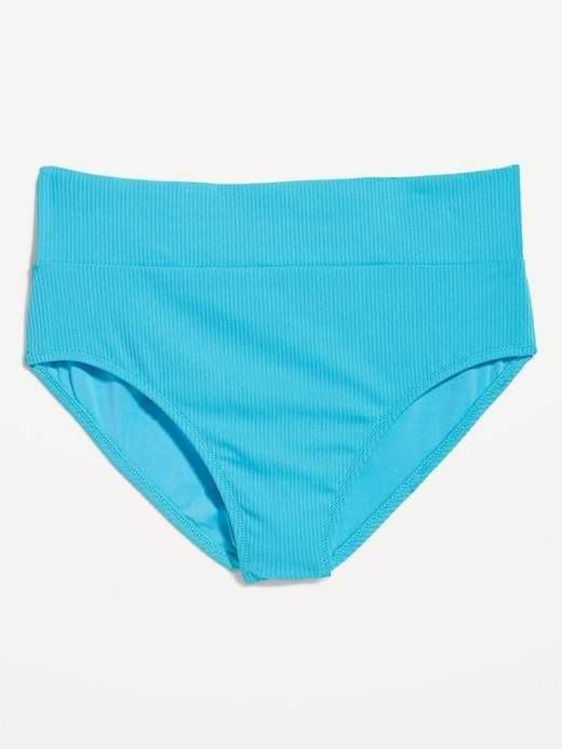 Old Navy High-Waisted Banded Rib-Knit Bikini Swim Bottoms Blue | MAV745681