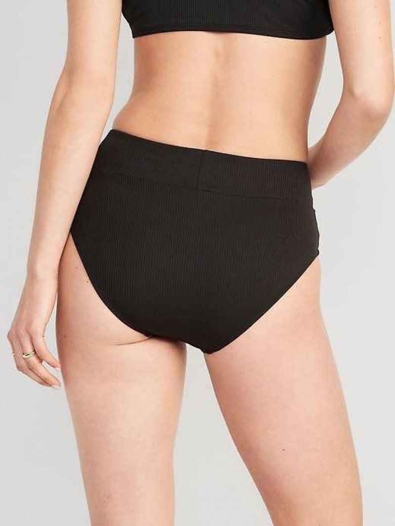 Old Navy High-Waisted Banded Rib-Knit Bikini Swim Bottoms Black | XCL925734