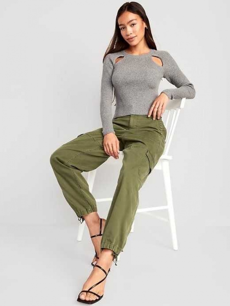 Old Navy High-Waisted Barrel-Leg Cargo Ankle Pants Conifer | INV659187