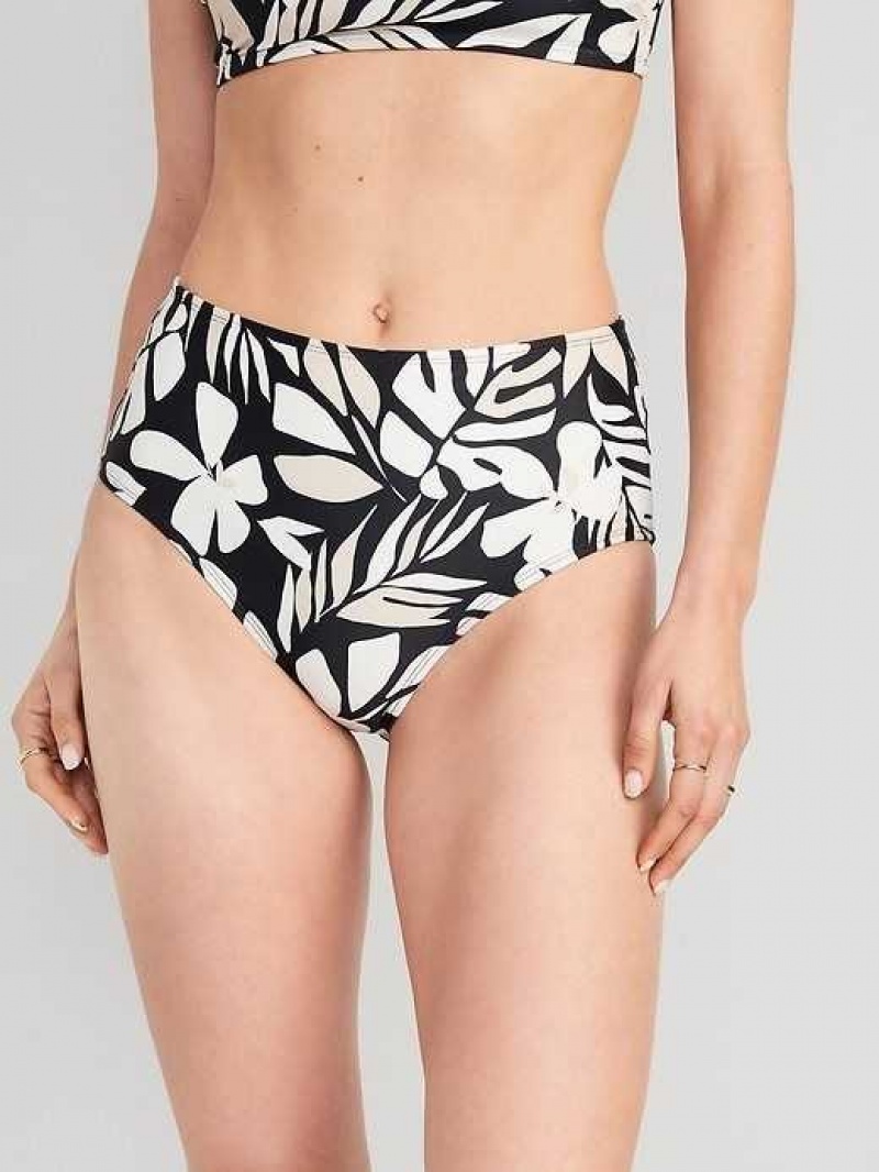 Old Navy High-Waisted Bikini Swim Bottoms Black / White | UOM908673