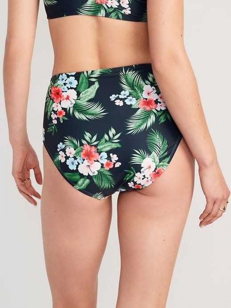 Old Navy High-Waisted Bikini Swim Bottoms Floral Midnight | PNV901365