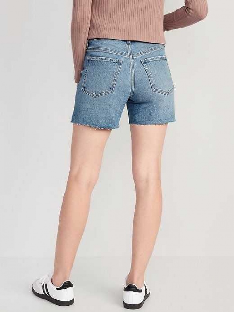 Old Navy High-Waisted Button-Fly OG Straight Ripped Side-Slit Jean Shorts Lila | UAW738691