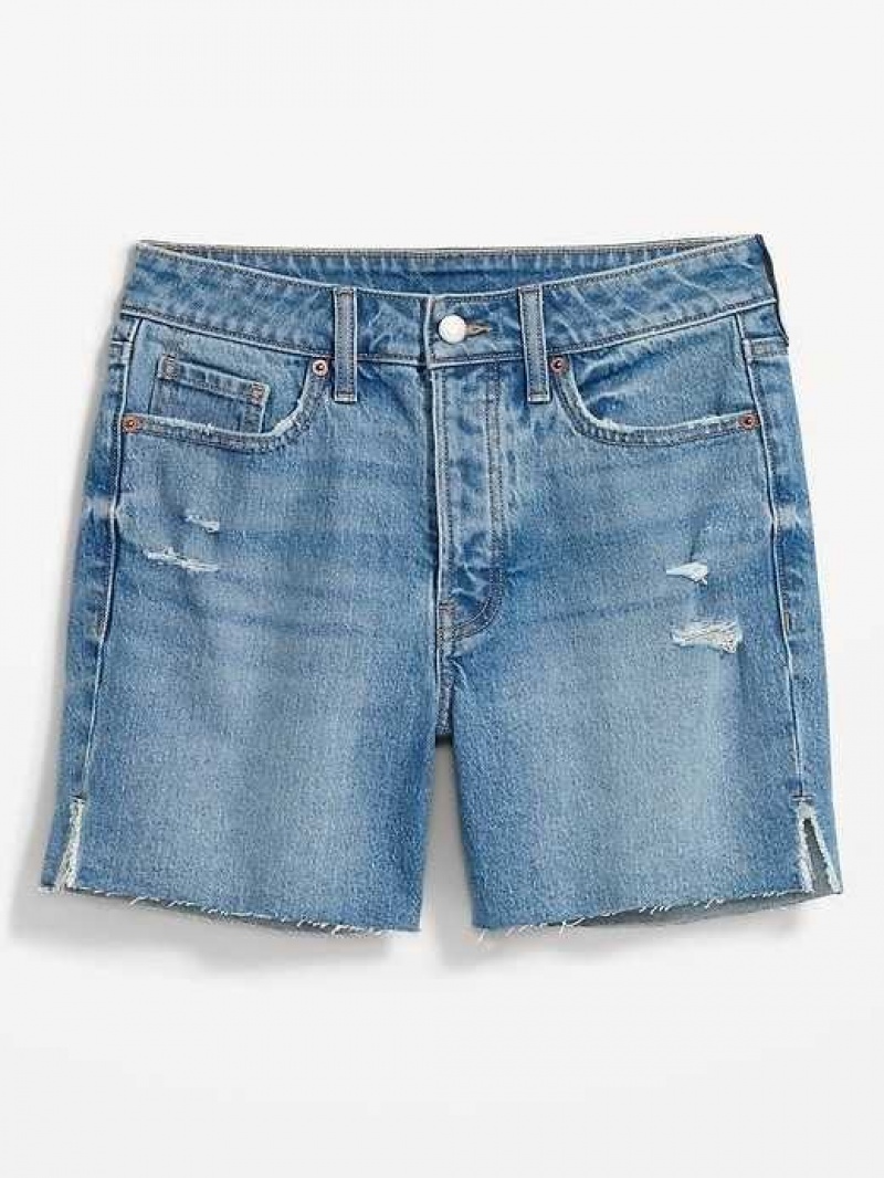 Old Navy High-Waisted Button-Fly OG Straight Ripped Side-Slit Jean Shorts Lila | UAW738691