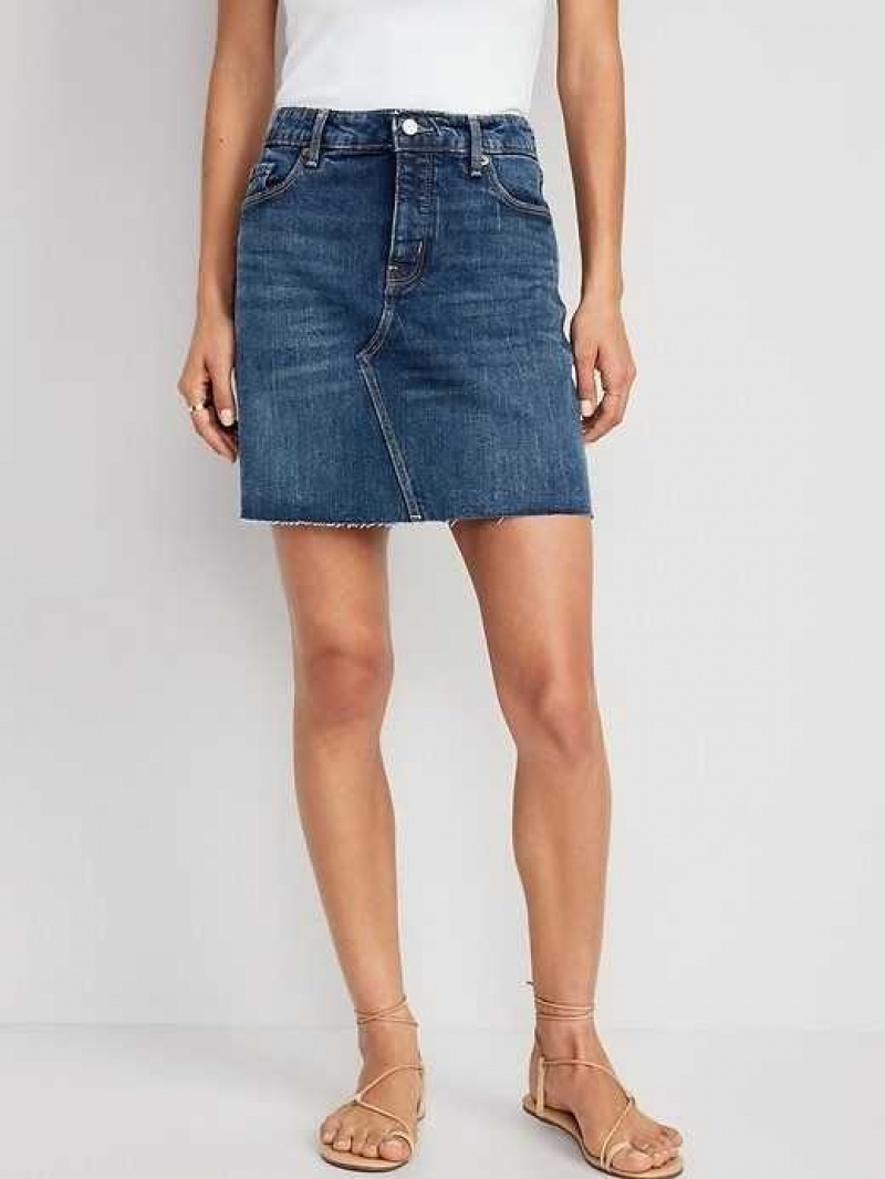 Old Navy High-Waisted Button-Fly OG Straight Mini Cut-Off Jean Skirt Saylor | TDX742803