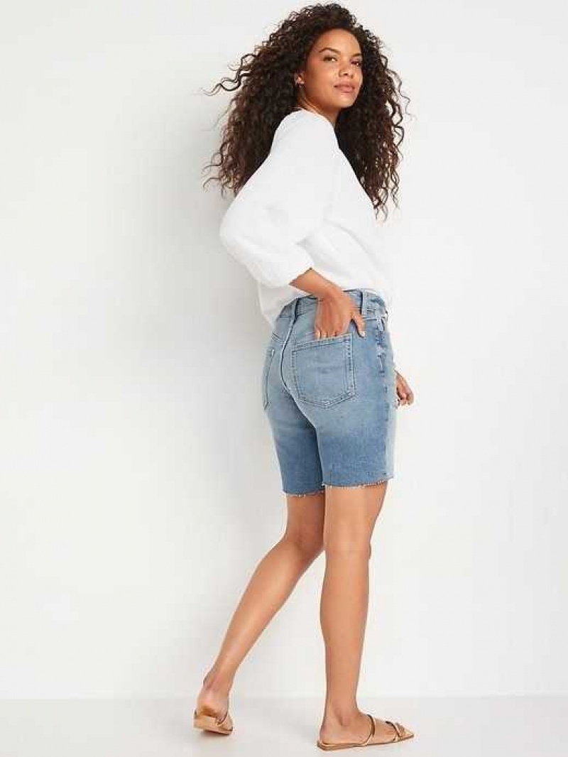 Old Navy High-Waisted Button-Fly O.G. Straight Distressed Cut-Off Jean Shorts Dahlia | SGY897065