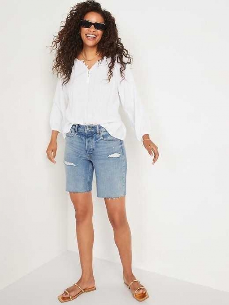 Old Navy High-Waisted Button-Fly O.G. Straight Distressed Cut-Off Jean Shorts Dahlia | SGY897065