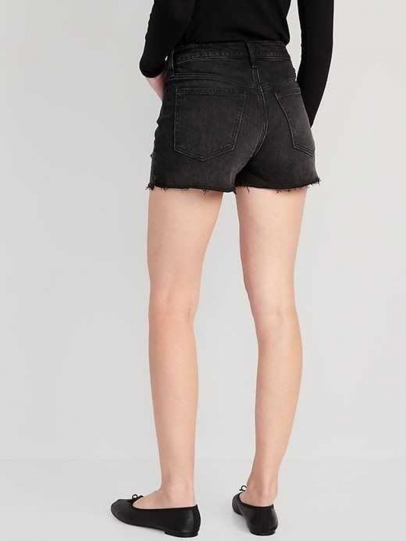 Old Navy High-Waisted Button-Fly O.G. Straight Ripped Side-Slit Jean Shorts Black | SCY725980