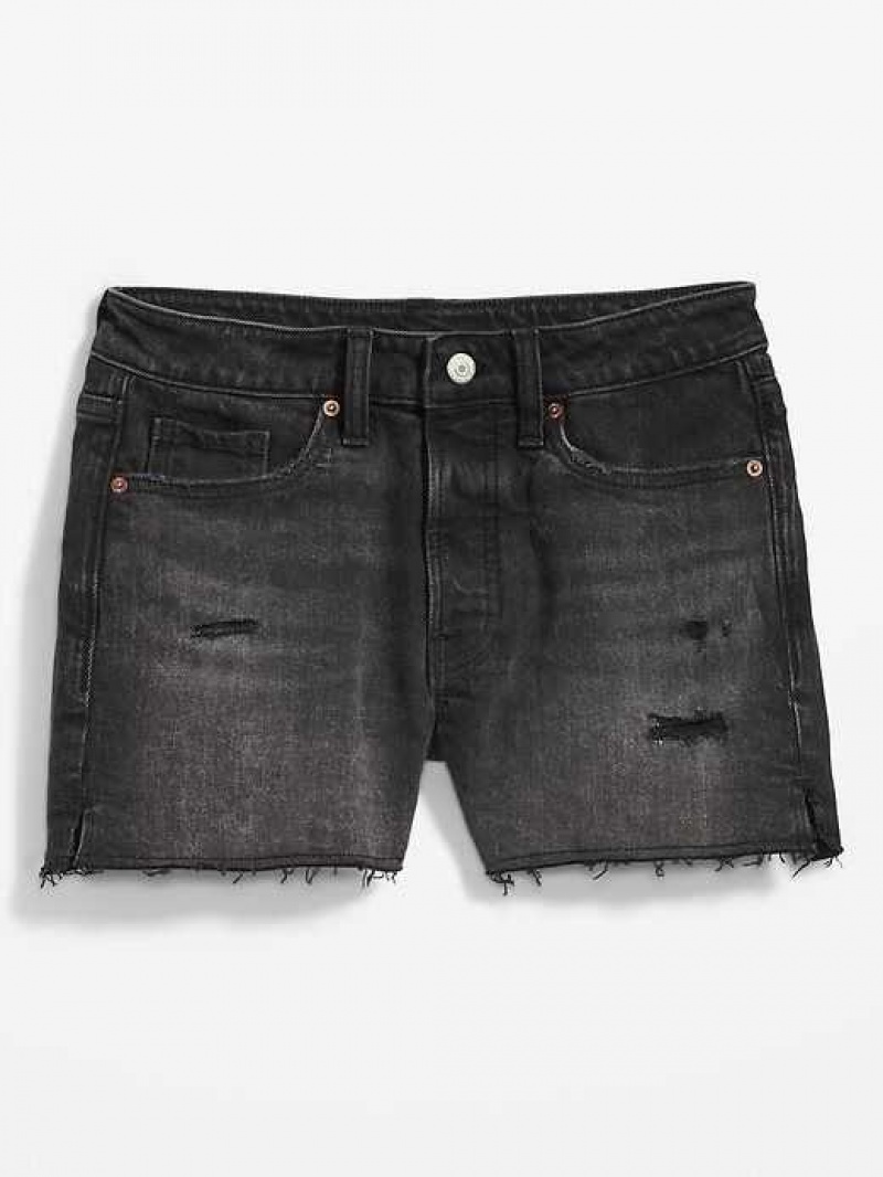 Old Navy High-Waisted Button-Fly O.G. Straight Ripped Side-Slit Jean Shorts Black | SCY725980