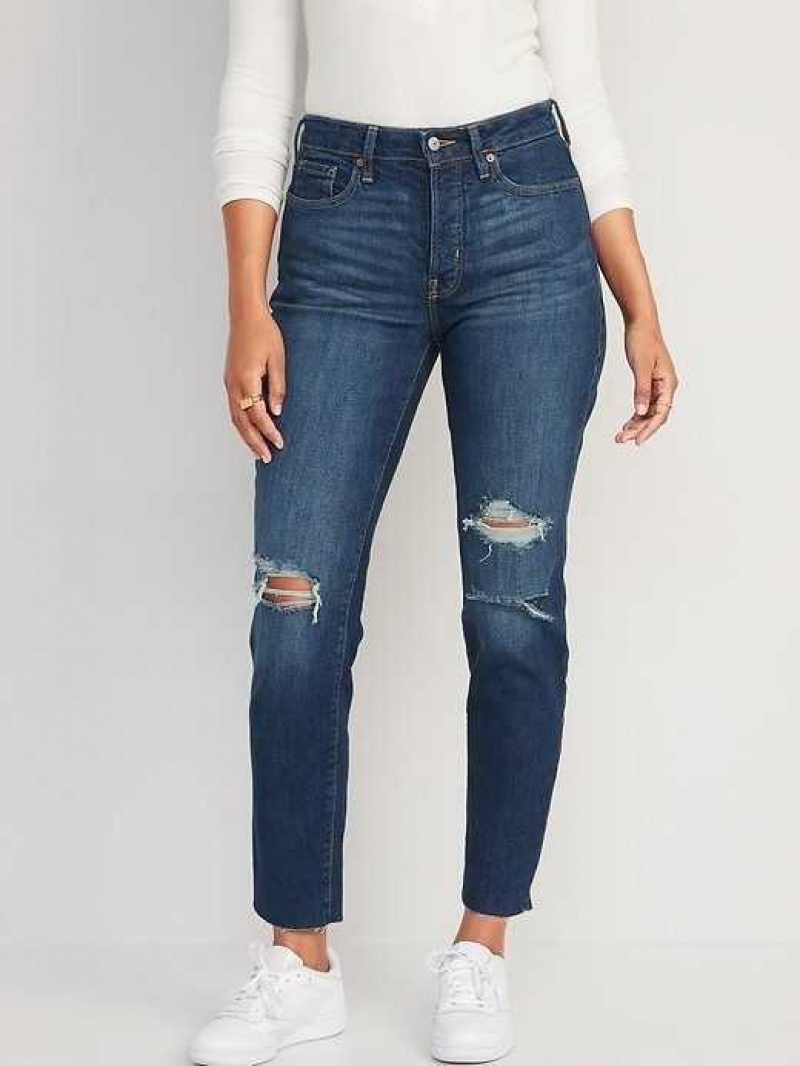 Old Navy High-Waisted Button-Fly O.G. Straight Ripped Cut-Off Jeans Cyrano | GOF071259