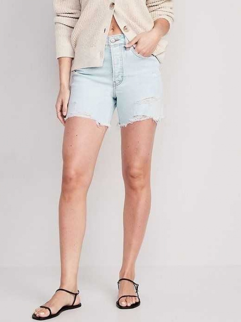 Old Navy High-Waisted Button-Fly OG Straight Ripped Cut-Off Jean Shorts Leif | FKT829061