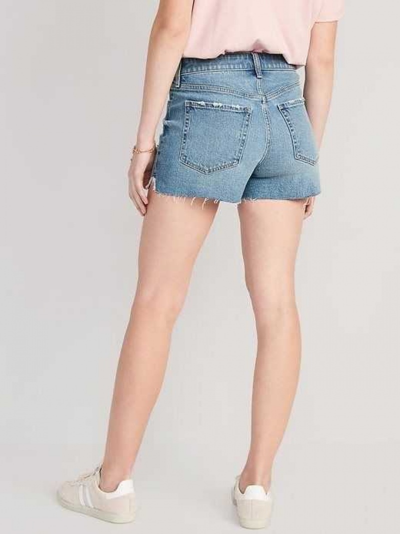 Old Navy High-Waisted Button-Fly O.G. Straight Ripped Side-Slit Jean Shorts Lila | BOZ045138