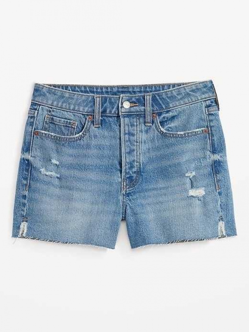 Old Navy High-Waisted Button-Fly O.G. Straight Ripped Side-Slit Jean Shorts Lila | BOZ045138