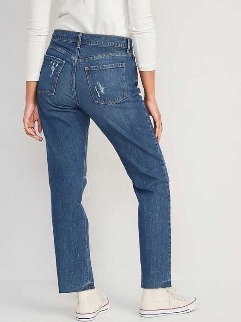 Old Navy High-Waisted Button-Fly Slouchy Straight Ripped Cut-Off Jeans Zuri | QJA832751