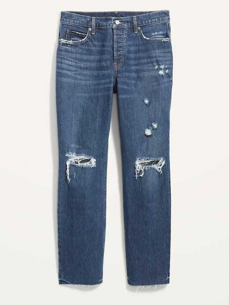 Old Navy High-Waisted Button-Fly Slouchy Straight Ripped Cut-Off Jeans Zuri | QJA832751