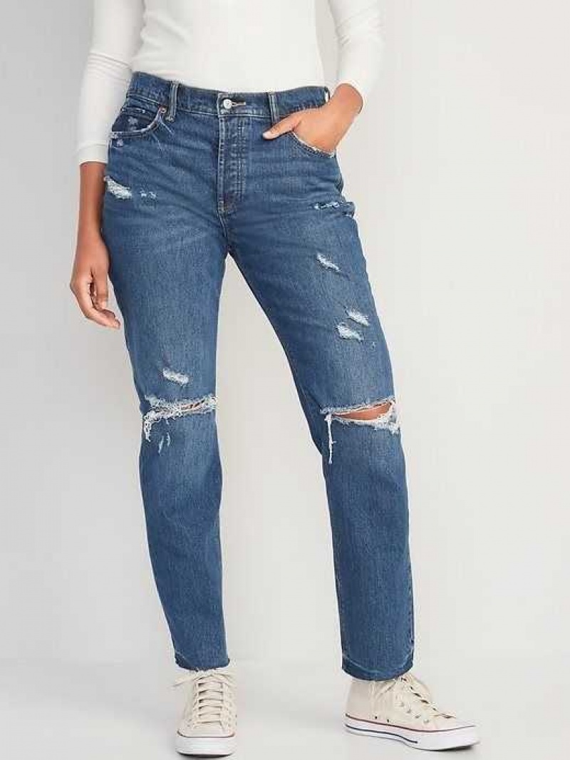 Old Navy High-Waisted Button-Fly Slouchy Straight Ripped Cut-Off Jeans Zuri | QJA832751