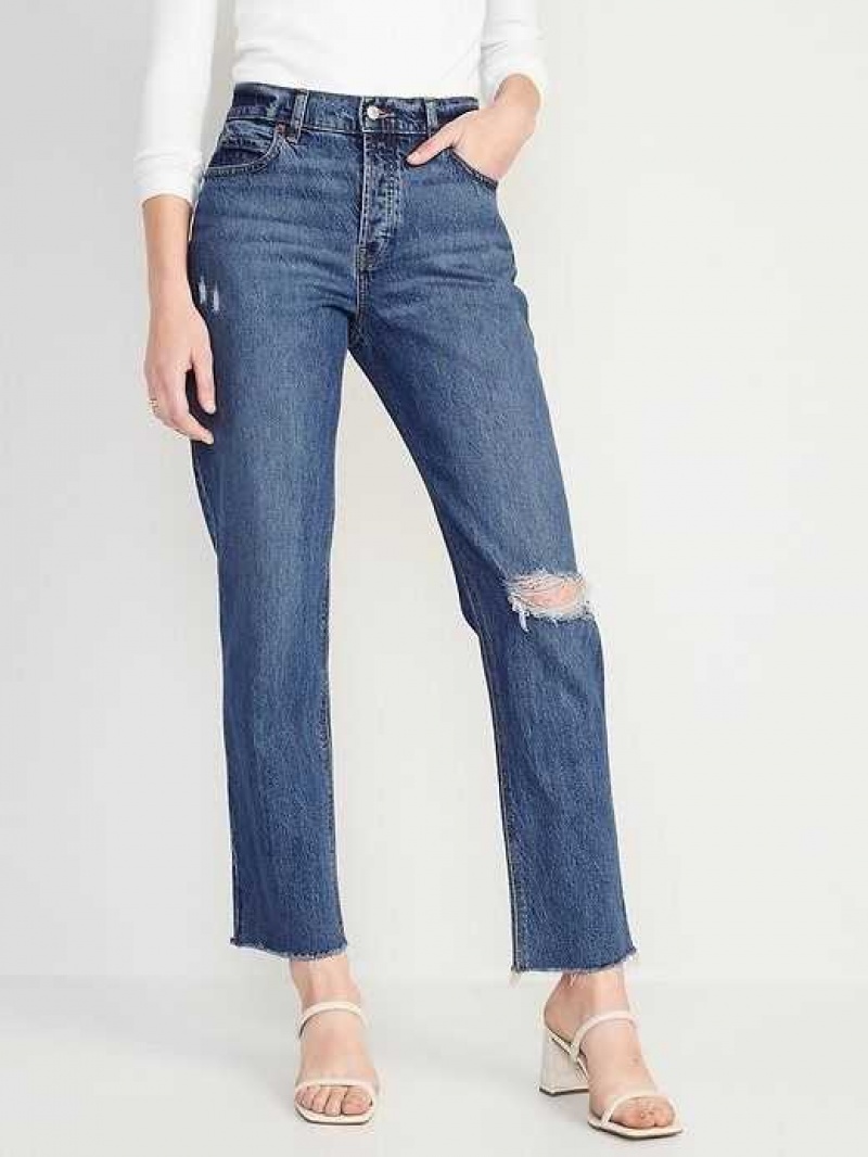 Old Navy High-Waisted Button-Fly Slouchy Straight Ripped Jeans Susie May | EUH140796