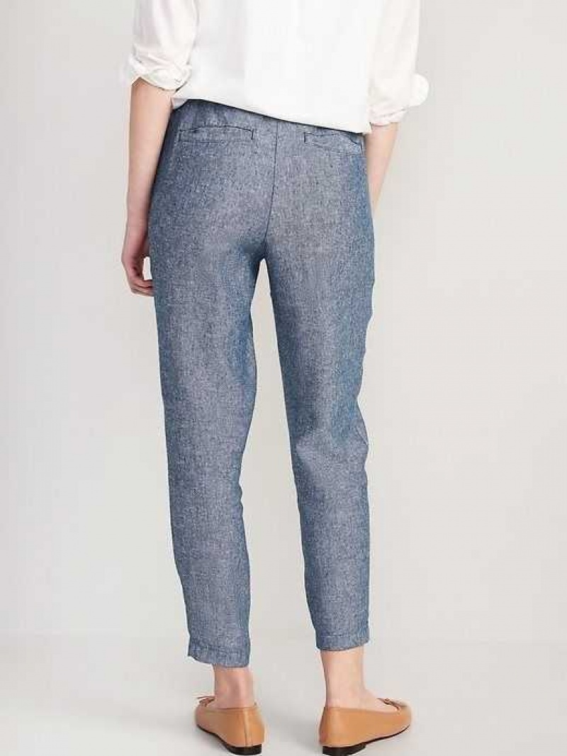 Old Navy High-Waisted Chambray Cropped Linen-Blend Tapered Pants Blue | FYH025736