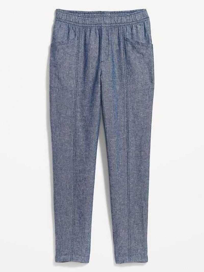 Old Navy High-Waisted Chambray Cropped Linen-Blend Tapered Pants Blue | FYH025736