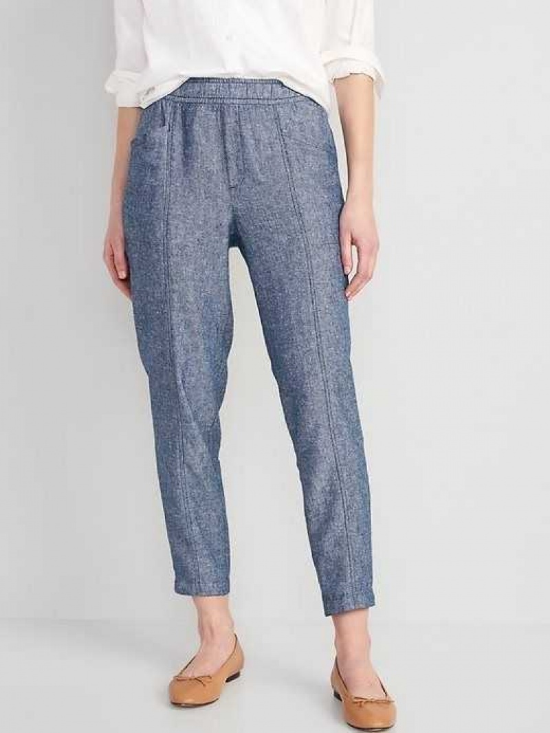 Old Navy High-Waisted Chambray Cropped Linen-Blend Tapered Pants Blue | FYH025736