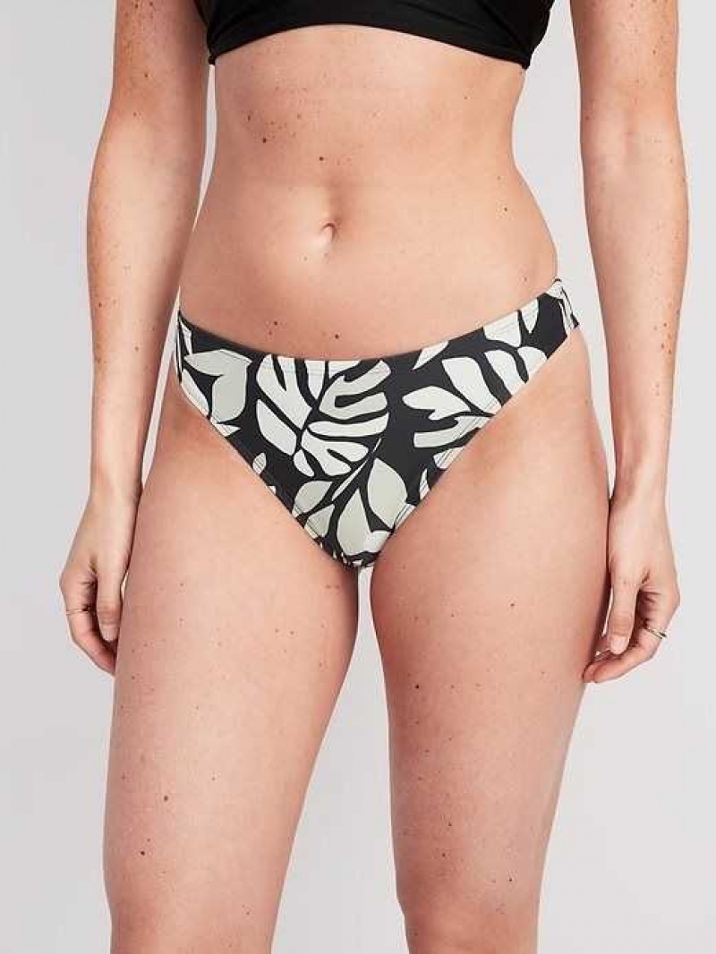 Old Navy High-Waisted Classic Bikini Swim Bottoms Black / White | FUD248069