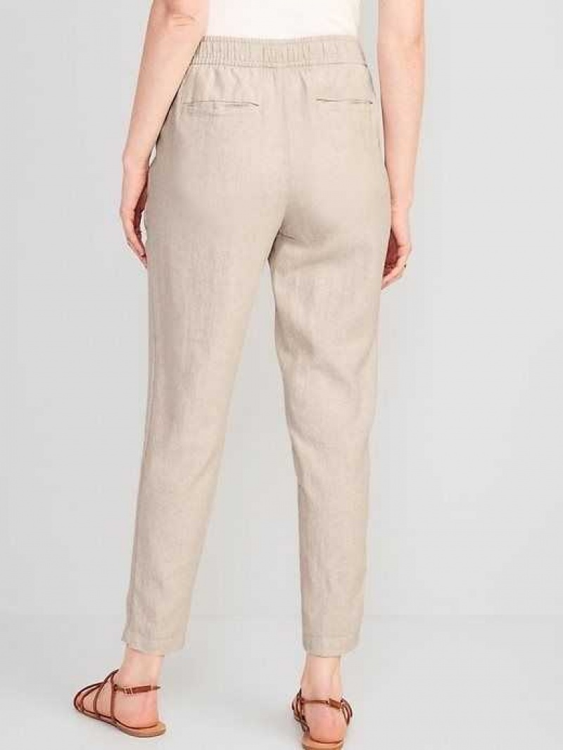 Old Navy High-Waisted Cropped Linen-Blend Tapered Pants Beige | LDZ985634