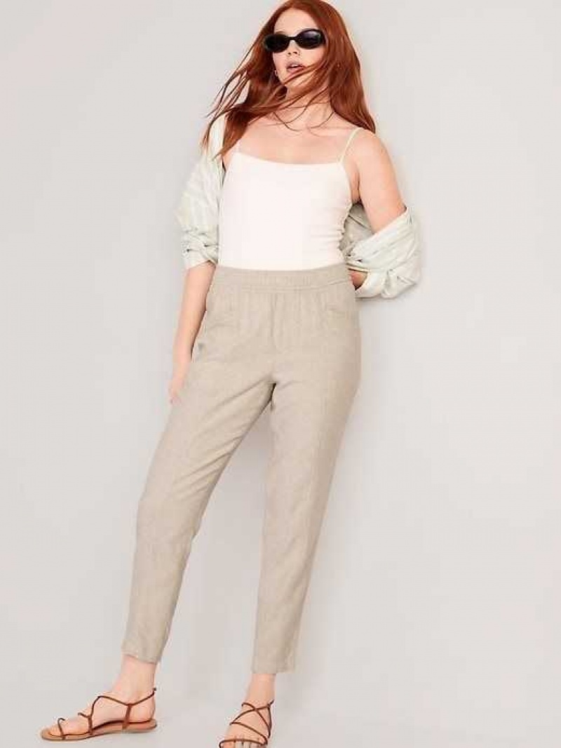 Old Navy High-Waisted Cropped Linen-Blend Tapered Pants Beige | LDZ985634