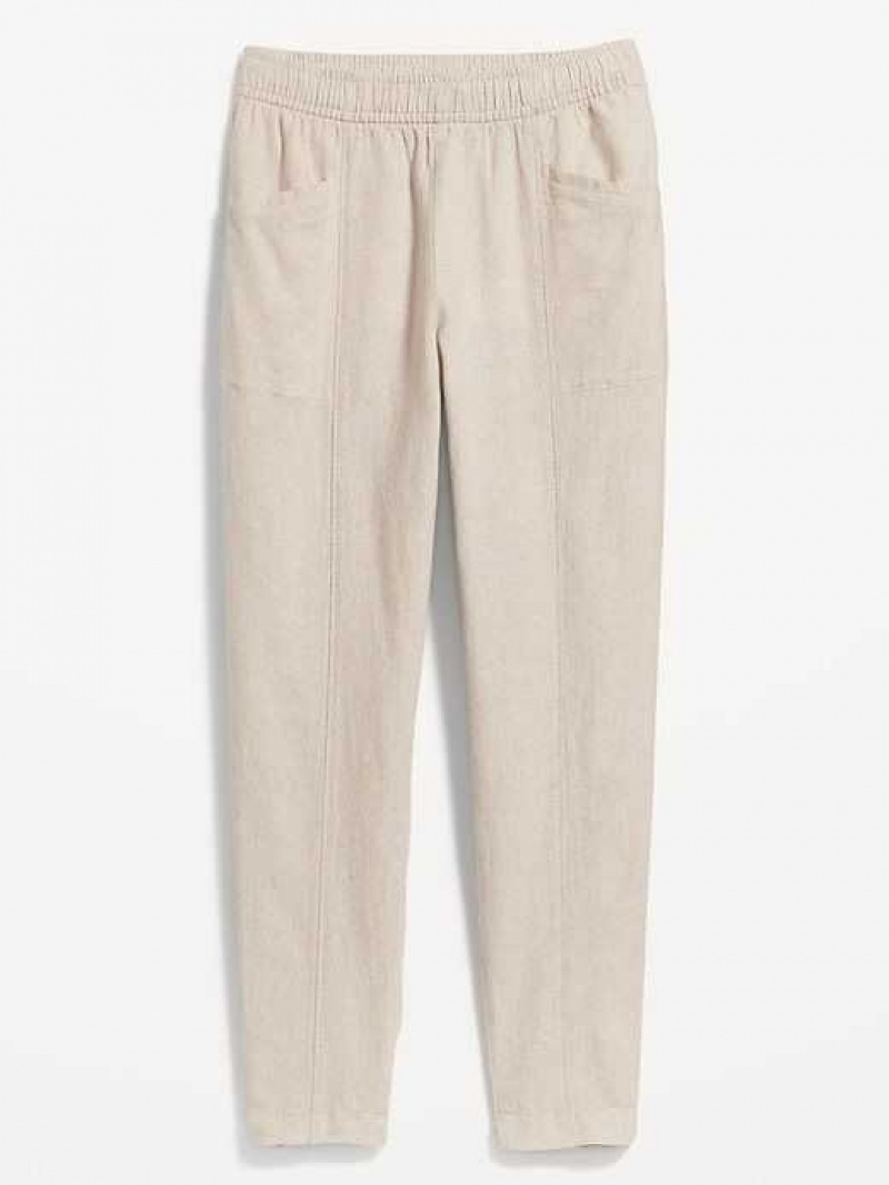 Old Navy High-Waisted Cropped Linen-Blend Tapered Pants Beige | LDZ985634