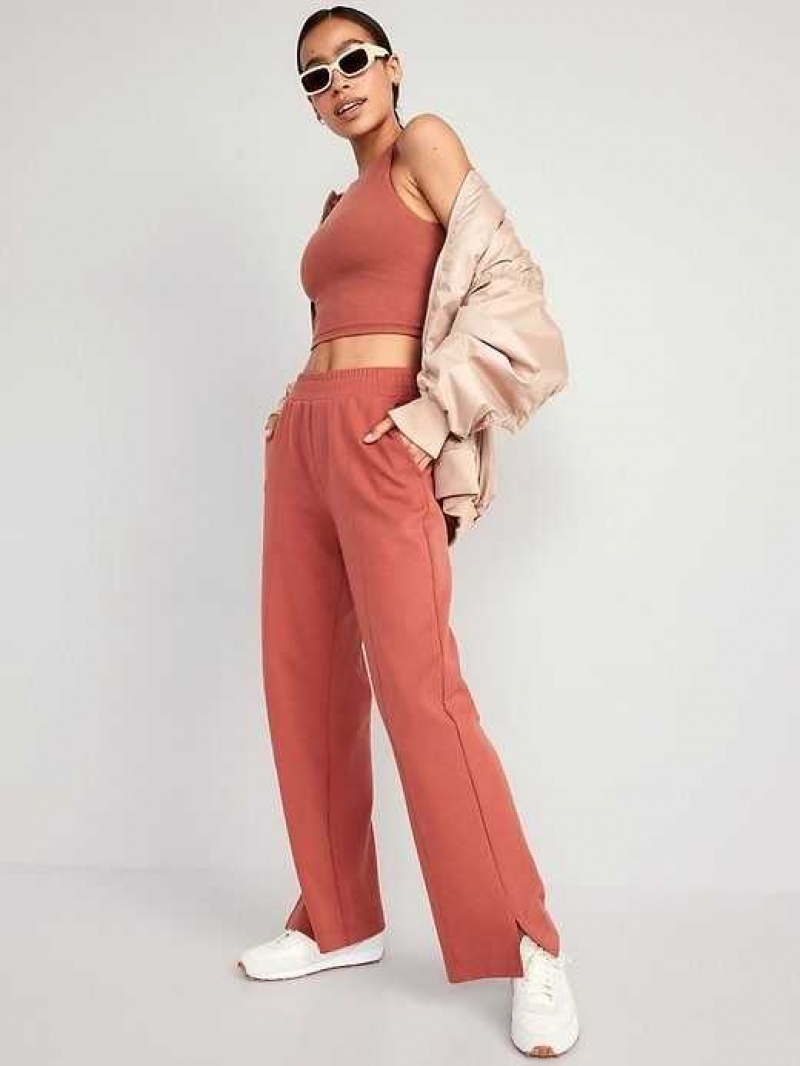 Old Navy High-Waisted Dynamic Fleece Wide-Leg Trouser Pants Apple Cinnamon | DPH981675