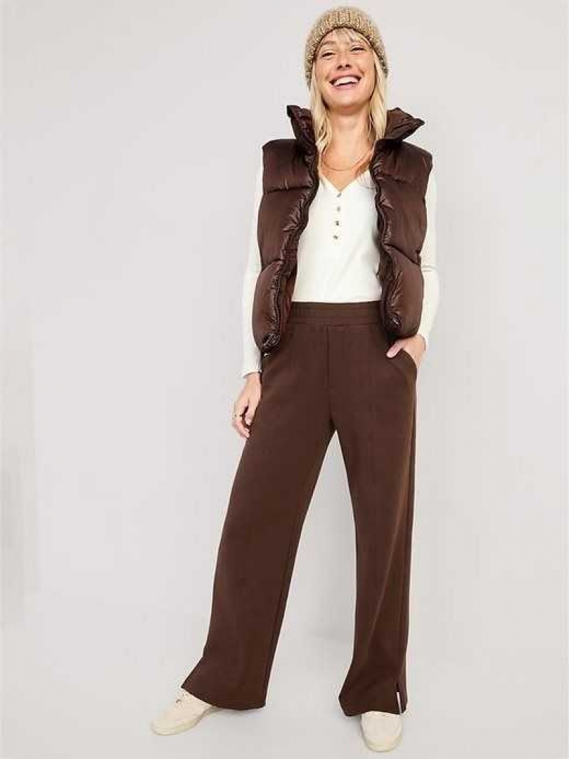 Old Navy High-Waisted Dynamic Fleece Wide-Leg Trouser Pants French Roast | CQE614390