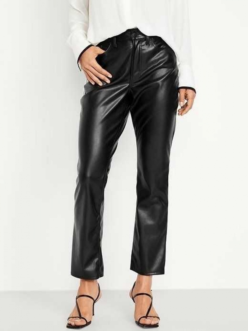 Old Navy High-Waisted Faux-Leather Boot-Cut Ankle Pants Black | BJP943687