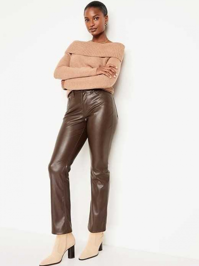 Old Navy High-Waisted Faux-Leather Boot-Cut Ankle Pants Brown | ZPU816509