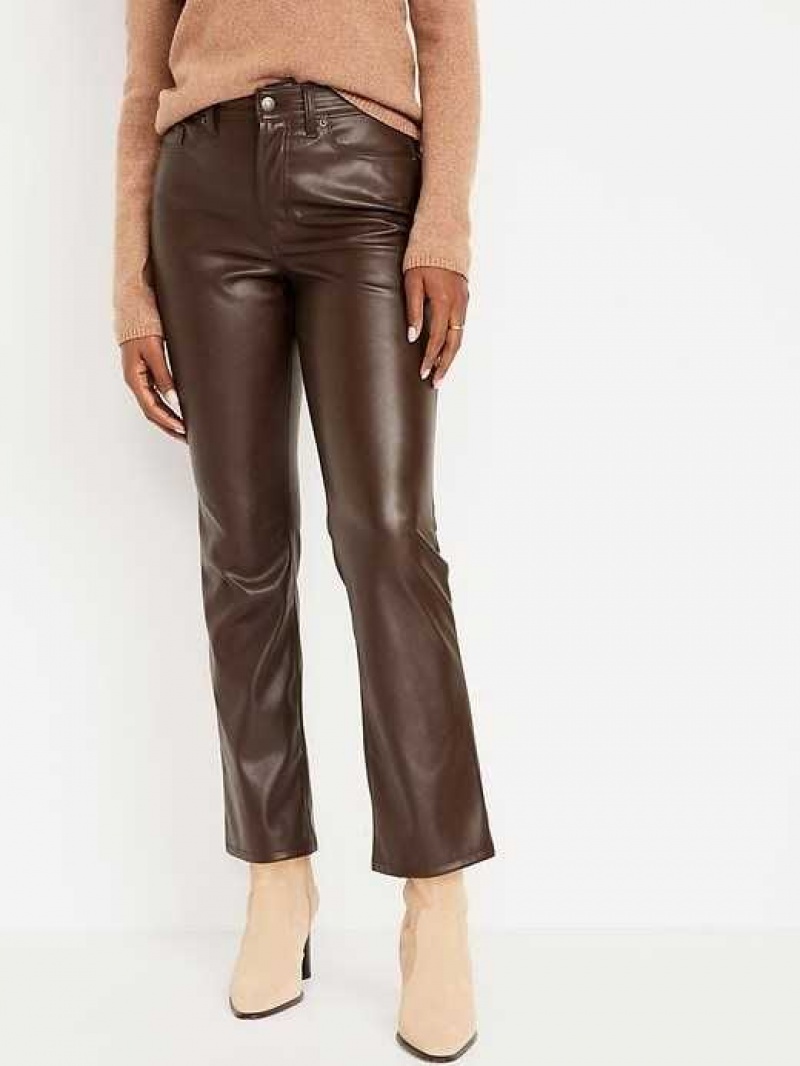 Old Navy High-Waisted Faux-Leather Boot-Cut Ankle Pants Brown | ZPU816509