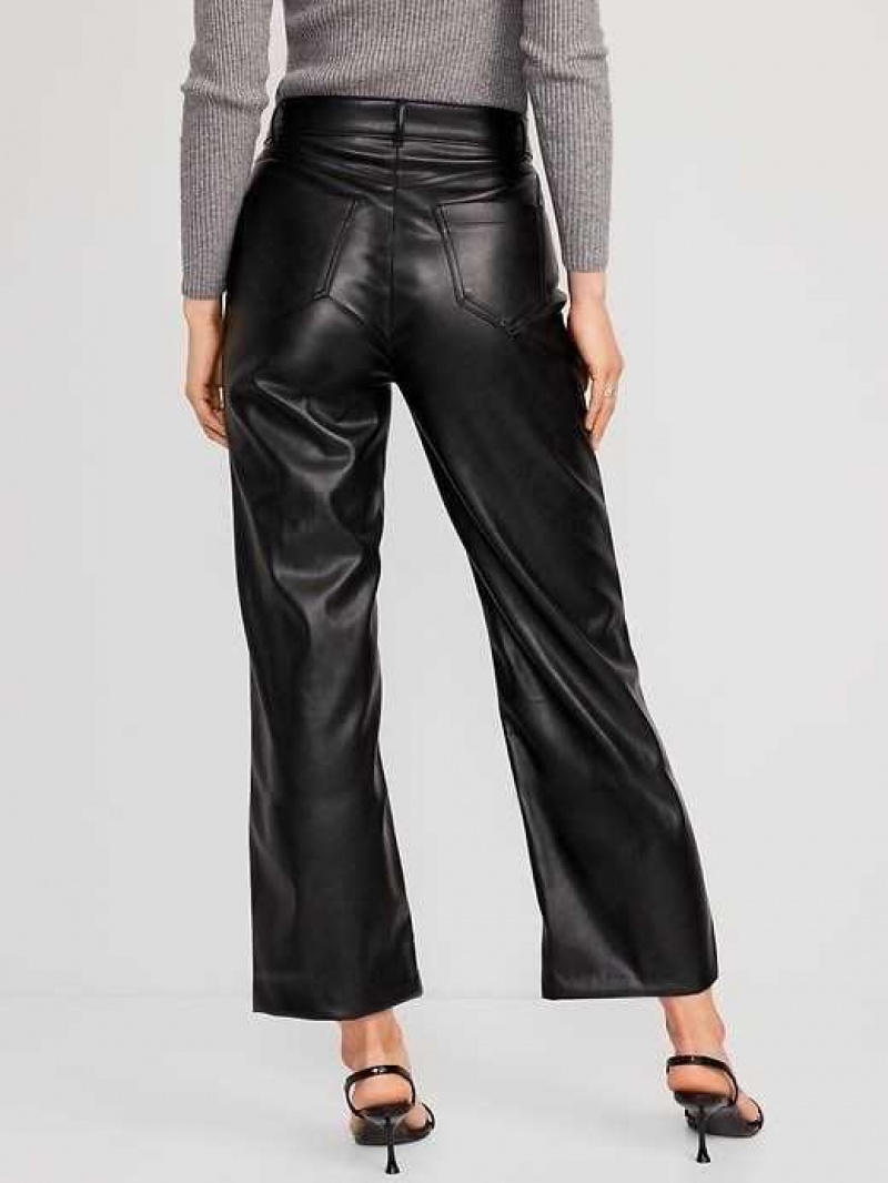 Old Navy High-Waisted Faux-Leather Cropped Wide-Leg Pants Black | PFX391508