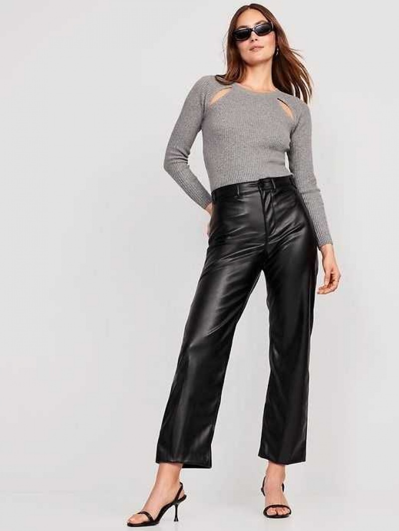 Old Navy High-Waisted Faux-Leather Cropped Wide-Leg Pants Black | PFX391508