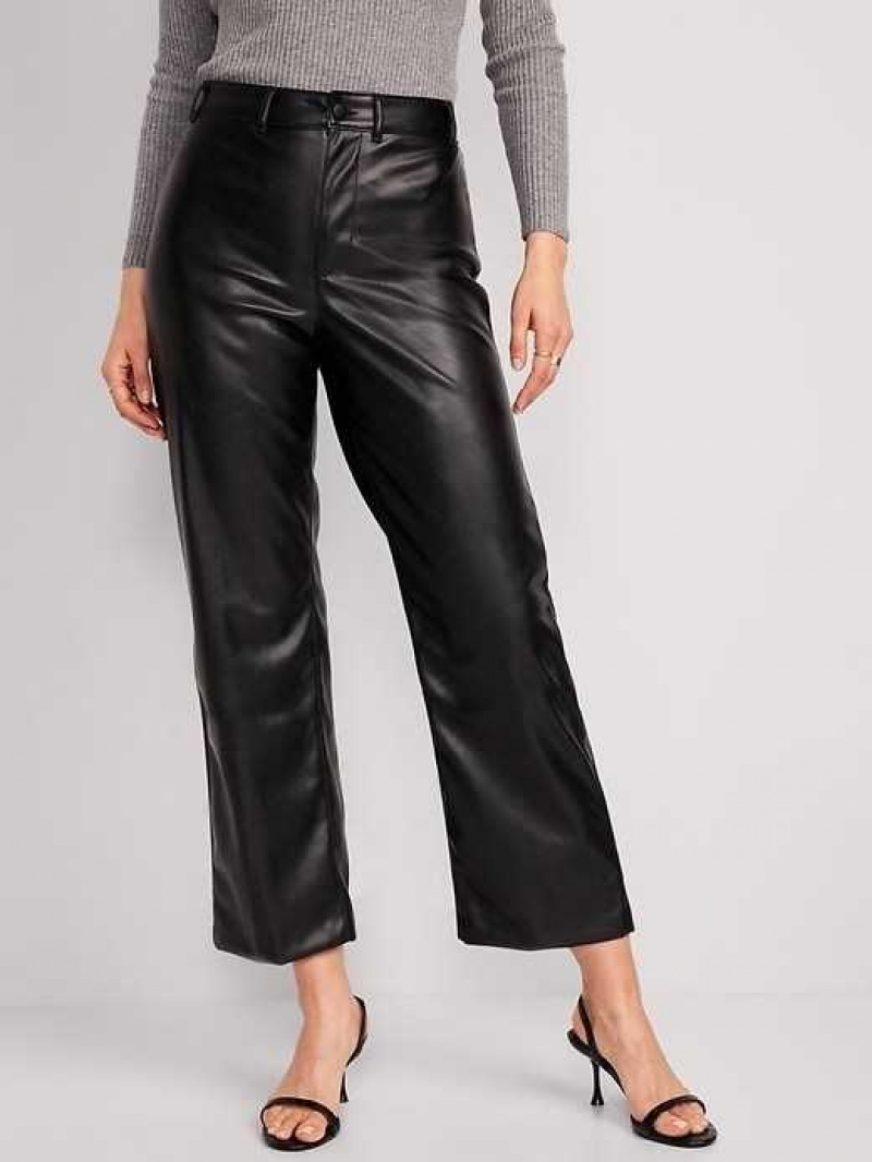 Old Navy High-Waisted Faux-Leather Cropped Wide-Leg Pants Black | PFX391508