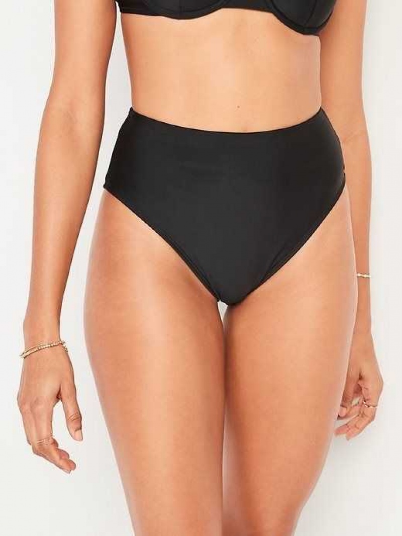 Old Navy High-Waisted French-Cut Bikini Swim Bottoms Ebony | YHM186249