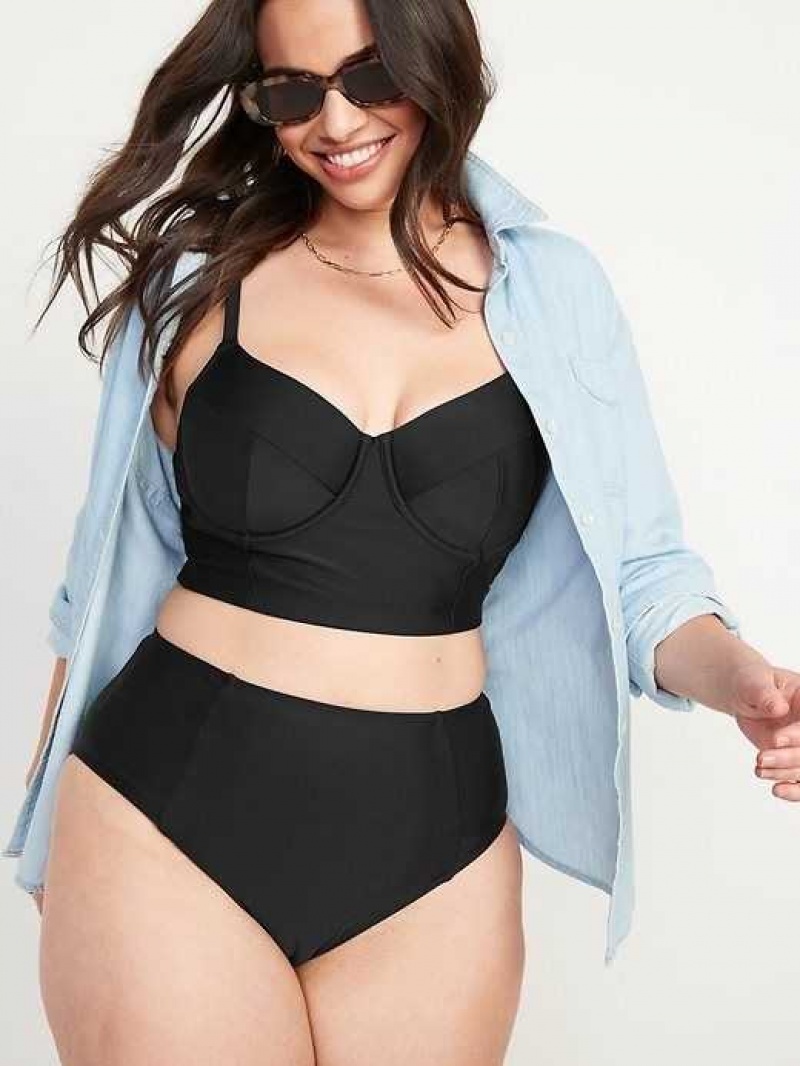 Old Navy High-Waisted French-Cut Bikini Swim Bottoms Ebony | XFB079468