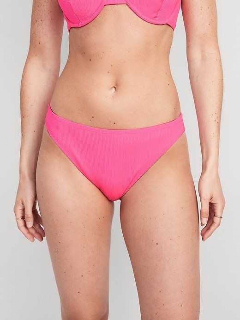 Old Navy High-Waisted French-Cut Ribbed Bikini Swim Bottoms Neon Petunia | MZN570614